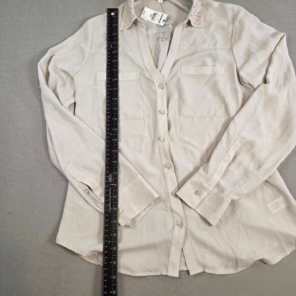 Express Portofino Blouse Women’s Beige Button Front Shirt Size S NWT - Picture 10 of 16